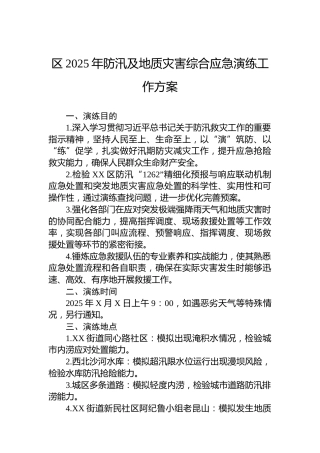 区2025年防汛及地质灾害综合应急演练工作方案