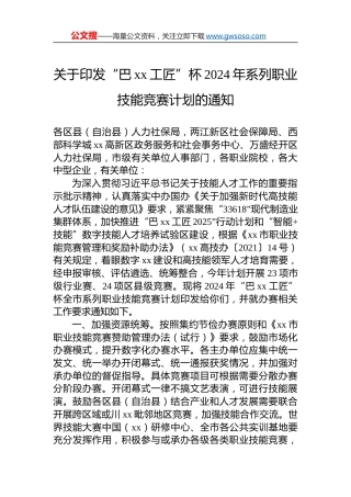 关于印发“巴xx工匠”杯2024年系列职业技能竞赛计划的通知