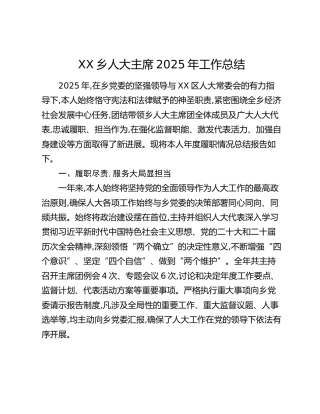 XX乡人大主席2025年工作总结