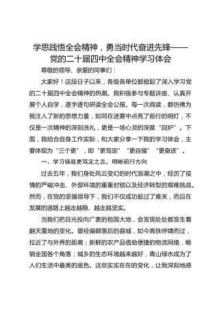 学思践悟全会精神，勇当时代奋进先锋——党的二十届四中全会精神学习体会