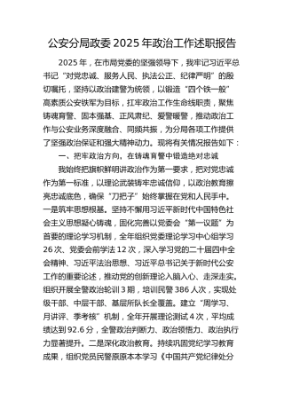 公安分局政委2025年政治工作述职报告4700字