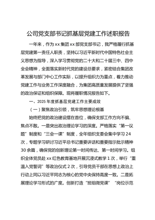 国企党支部书记2025年度抓党建工作述职报告
