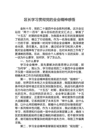 区长学习贯彻党的全会精神感悟