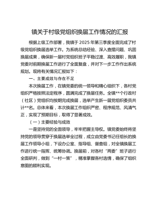 镇关于村级党组织换届工作情况的汇报