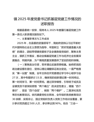 镇2025年度党委书记抓基层党建工作情况的述职报告