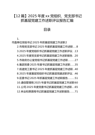2025年度党组织、党支部书记抓基层党建工作述职评议报告汇编【12篇】