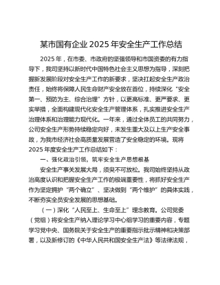 某市国有企业2025年安全生产工作总结
