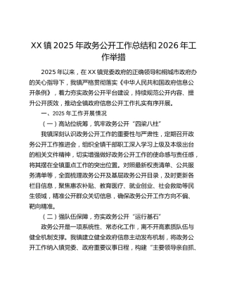 XX镇2025年政务公开工作总结和2026年工作举措