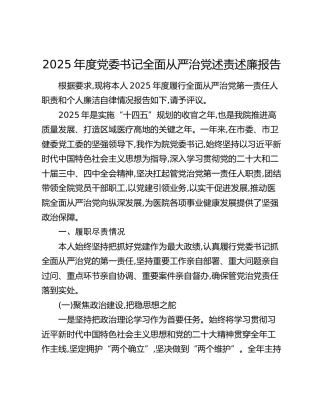 2025年度党委书记全面从严治党述责述廉报告 (2)