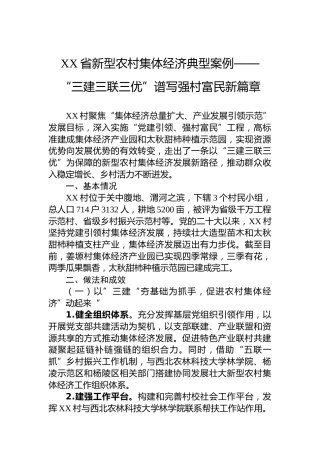 XX省新型农村集体经济典型案例——“三建三联三优”谱写强村富民新篇章