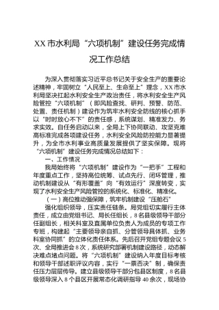 XX市水利局“六项机制”建设任务完成情况工作总结