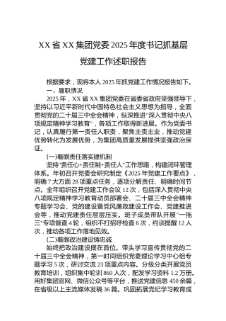 XX省XX集团党委2025年度书记抓基层党建工作述职报告