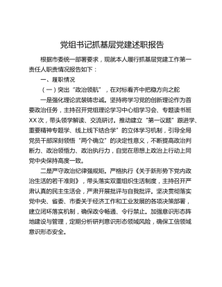 党组书记抓基层党建述职报告