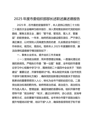 2025年度市委组织部部长述职述廉述德报告
