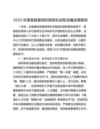 2025年度某县委组织部部长述职述廉述德报告