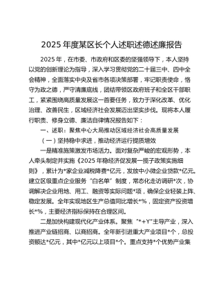 2025年度某区长个人述职述德述廉报告
