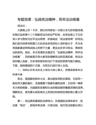 专题党课：弘扬宪法精神，筑牢法治根基