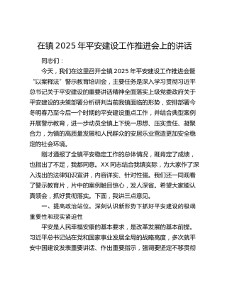 在镇2025年平安建设工作推进会上的讲话