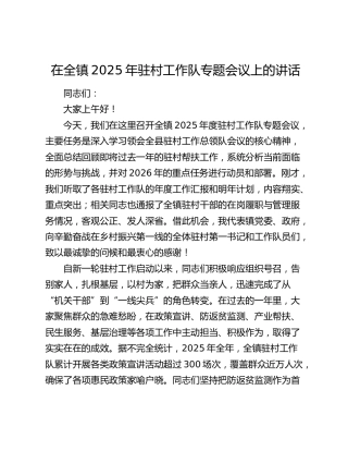 在全镇2025年驻村工作队专题会议上的讲话