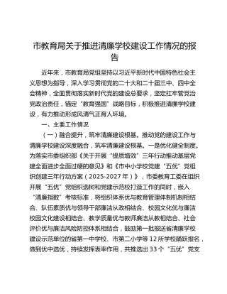 市教育局关于推进清廉学校建设工作情况的报告