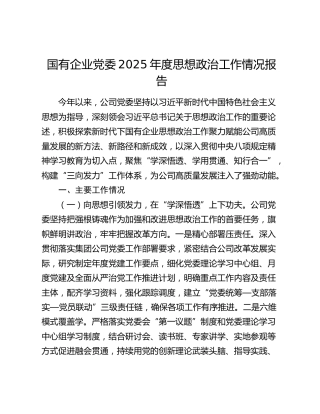 国有企业党委2025年度思想政治工作情况报告