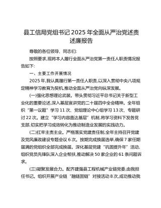 县工信局党组书记2025年全面从严治党述责述廉报告