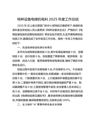 特种设备电梯机电科2025年度工作总结