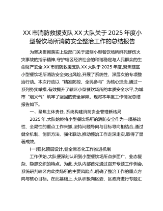 XX市消防救援支队XX大队关于2025年度小型餐饮场所消防安全整治工作的总结报告