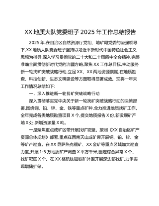 XX地质大队党委班子2025年工作总结报告