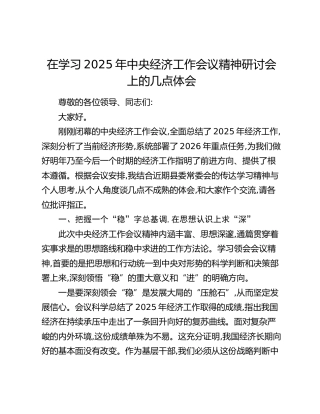 在学习2025年中央经济工作会议精神研讨会上的几点体会