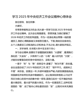 学习2025年中央经济工作会议精神心得体会