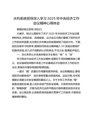 水利系统领导深入学习2025年中央经济工作会议精神心得体会