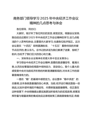 商务部门领导学习2025年中央经济工作会议精神的几点思考与体会