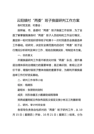 云阳镇村“两委”班子换届研判工作方案
