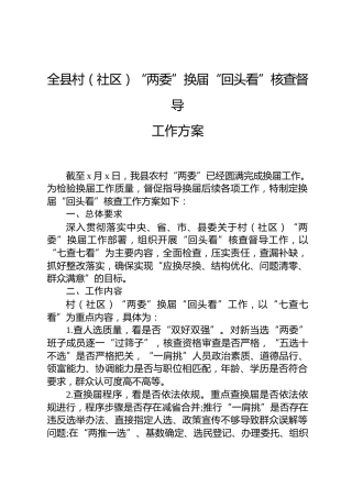 全县村（社区）“两委”换届“回头看”核查督导工作方案
