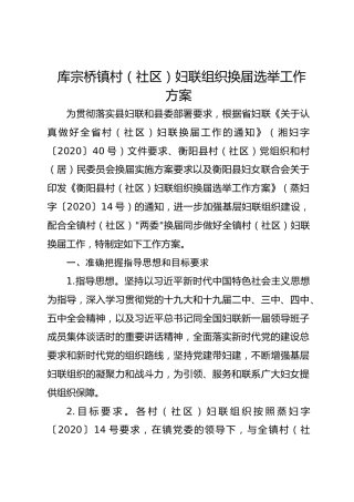 库宗桥镇村（社区）妇联组织换届选举工作方案