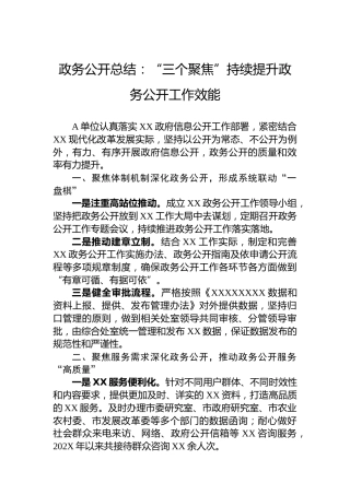 政务公开总结：“三个聚焦”持续提升政务公开工作效能