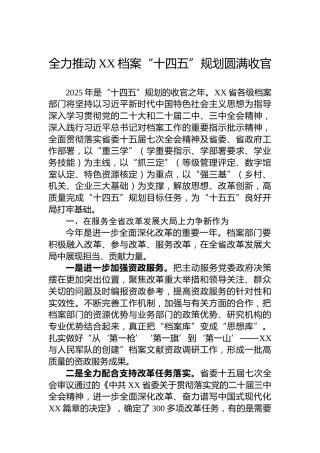 全力推动XX档案“十四五”规划圆满收官