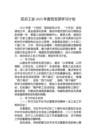 区总工会2025年度党支部学习计划