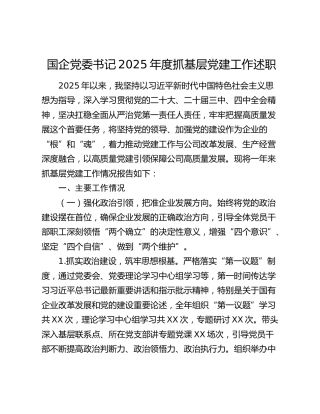 国企党委书记2025年度抓基层党建工作述职