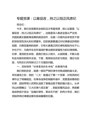 专题党课：以案促改，持之以恒正风肃纪