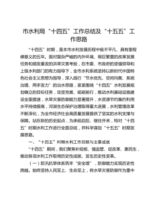 市水利局“十四五”工作总结及“十五五”工作思路