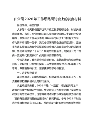 在公司2026年工作思路研讨会上的发言材料