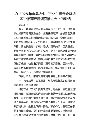 全县农业“三化”提升攻坚战农业招商专题调度推进会上的讲话