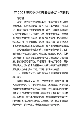 区委组织部专题会议上的讲话