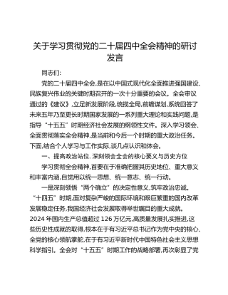 关于学习贯彻党的二十届四中全会精神的研讨发言