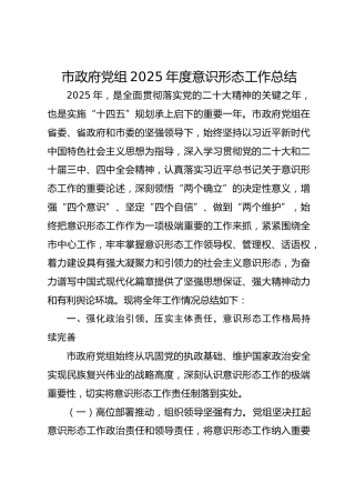 市政府党组2025年度意识形态总结