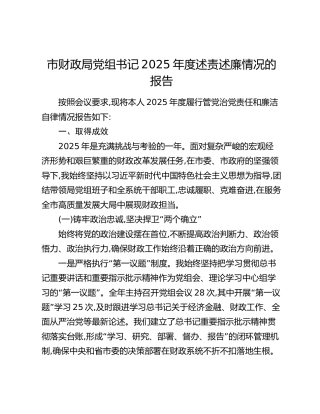 市财政局党组书记2025年度述责述廉情况的报告