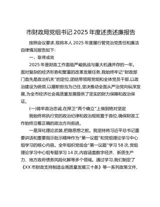 市财政局党组书记2025年度述责述廉报告