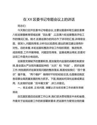 在XX区委书记专题会议上的讲话（3）